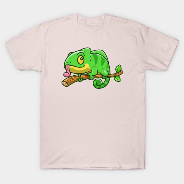 Cute Chameleon On The Tree Cartoon T-Shirt by Catalyst Labs